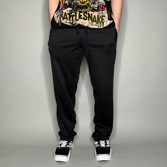 Vintage Y2K Reebok Sweatpants Mens S Baggy Wide Leg Fit Jet Black Grey Polyester - Picture 2 of 4